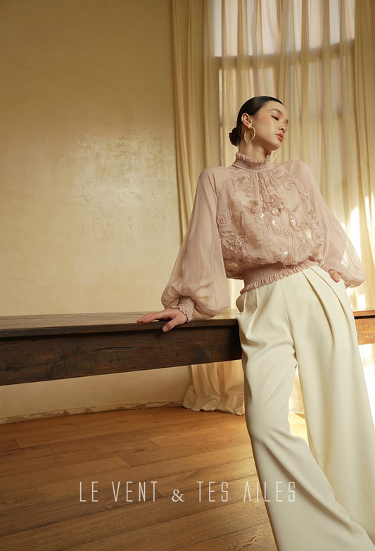 LE VENT&TES AILES Scarlet Mist Disc Sequin Tops Spring Long Sleeve Top - ANYA