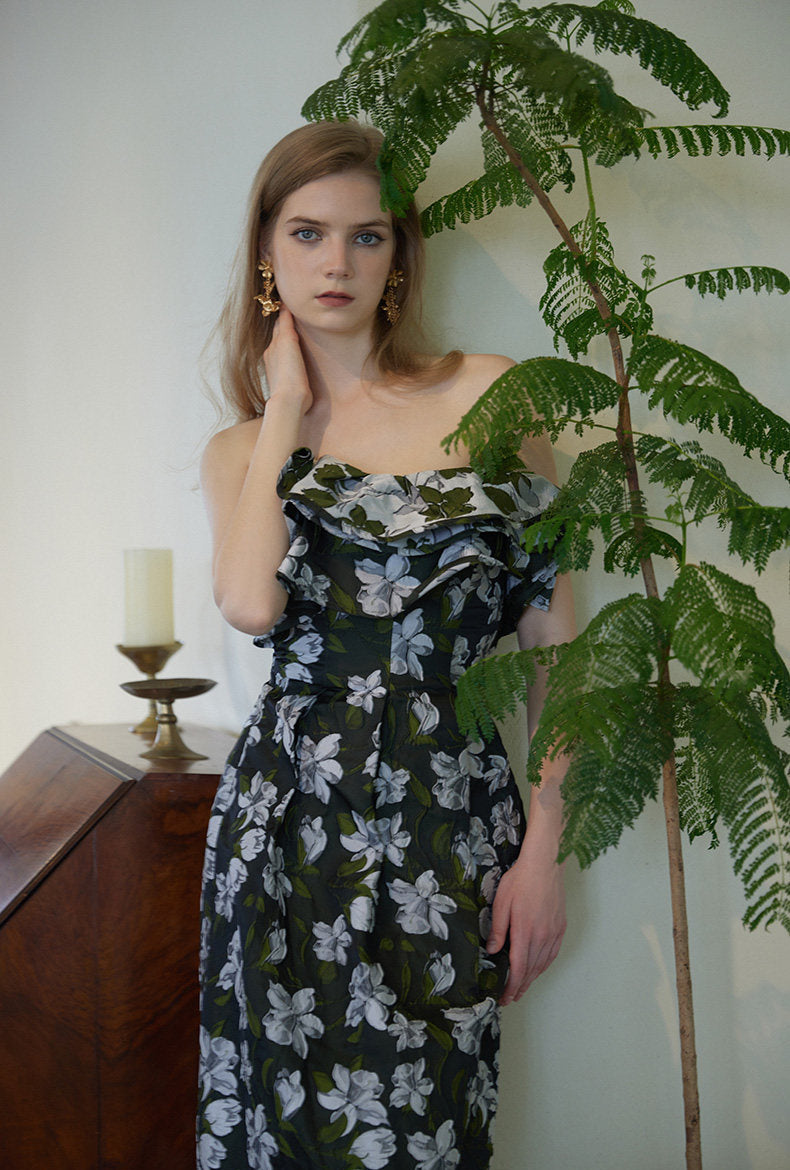 GOUDIN Long elegant floral sleeveless dress-TIM.