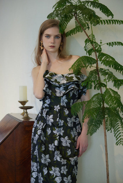 GOUDIN Long elegant floral sleeveless dress-TIM.