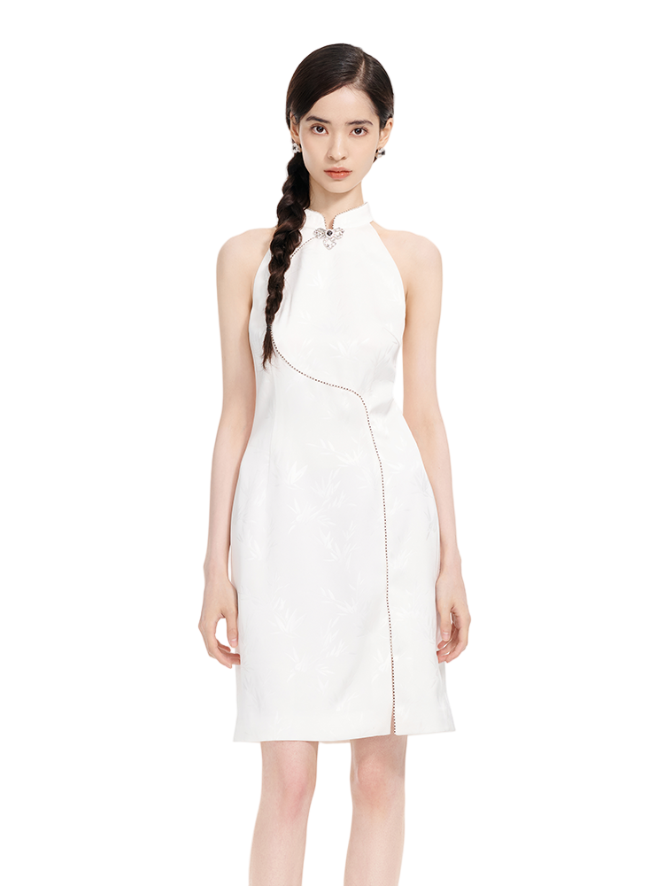 YES BY YESIR | Silk Cheongsam-Inspired Halterneck Dress - XIUMEI.