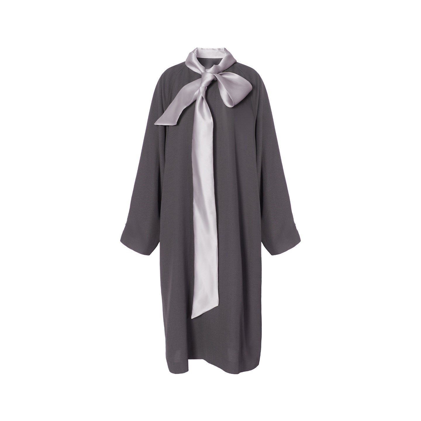 TUYUE Grey silhouette silk streamer long trench coat - CHRIS.