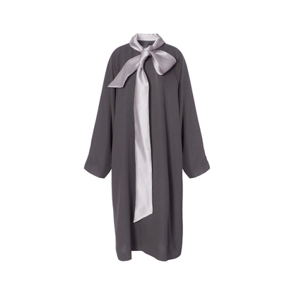 TUYUE Grey silhouette silk streamer long trench coat - CHRIS.