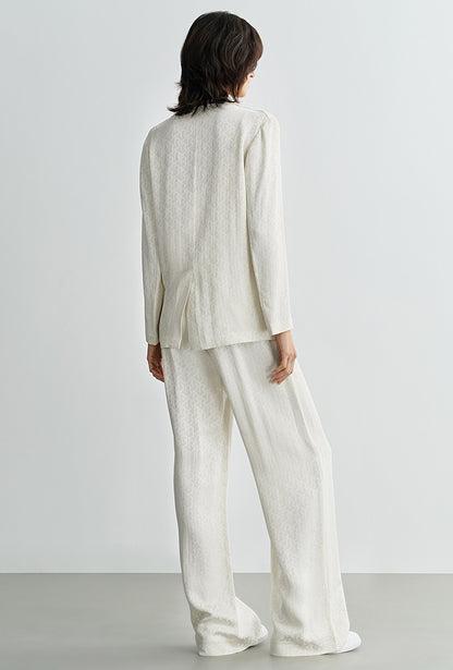 COMME MOI Lv Yan designer summer women's fashion simple white jacquard straight-leg pants - ADDISON.