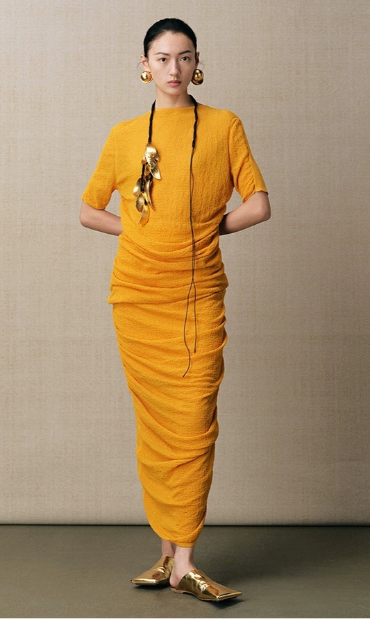 ZHUCHONGYUN minimalist knit top and irregular pleats cinched waist skirt outfit set-KOKO.