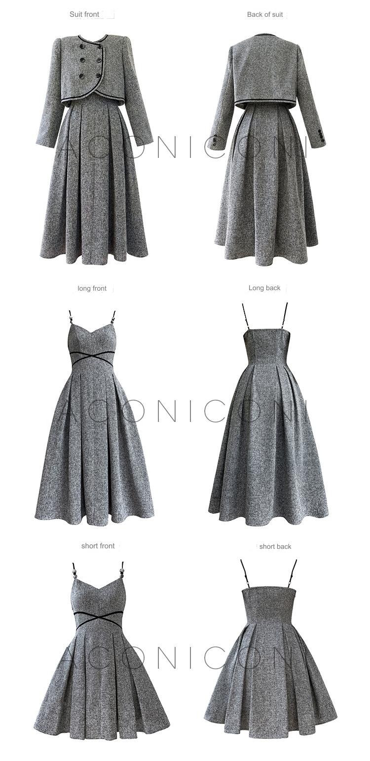 Aconiconi High End Gray V-Neck Sleeveless Hound Sooth Cocktail Dress- Kawashima Girl