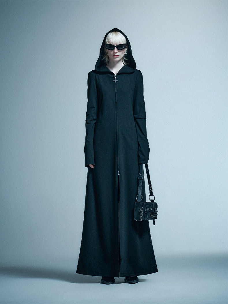 ANNAKIKI Loose Slim Fit Niche Designer Hood Long Coat-RIKU