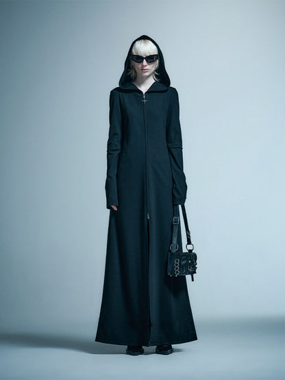 ANNAKIKI Loose Slim Fit Niche Designer Hood Long Coat-RIKU