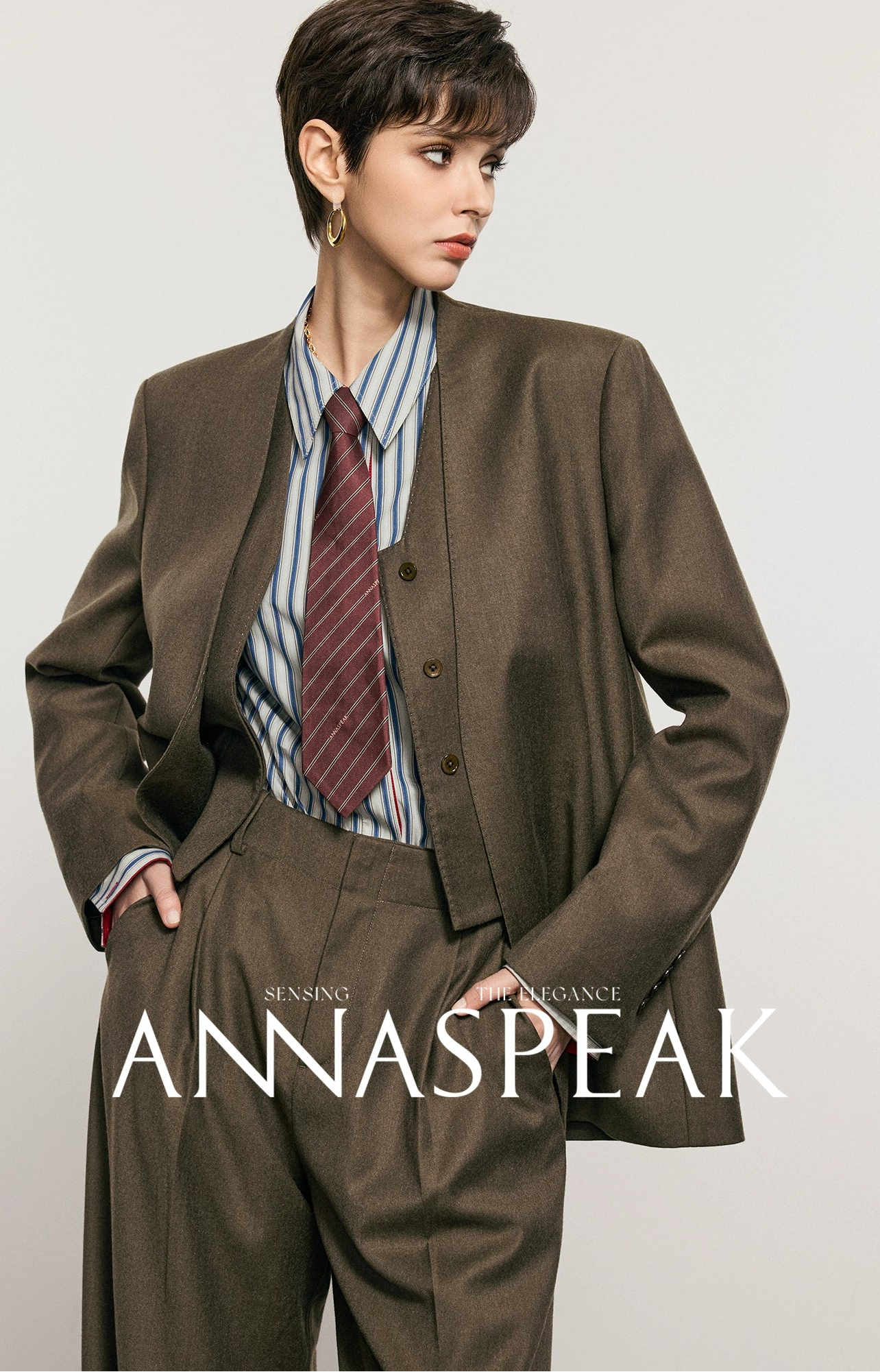 ANNASPEAK Worsted Wool Flannel Suit Vest Pants Set-OSAR.