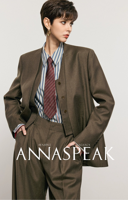 ANNASPEAK Worsted Wool Flannel Suit Vest Pants Set-OSAR.