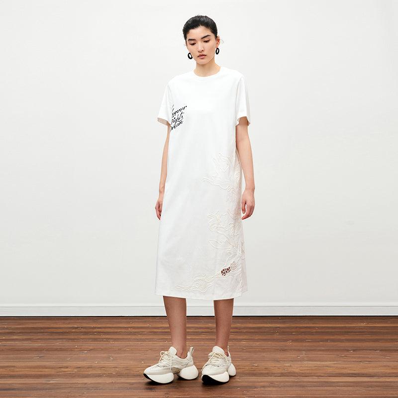 ZHUCHONGYUN ribbed crew neck long cotton printed t-shirt dress-VIOLET.