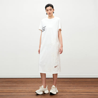 ZHUCHONGYUN ribbed crew neck long cotton printed t-shirt dress-VIOLET.