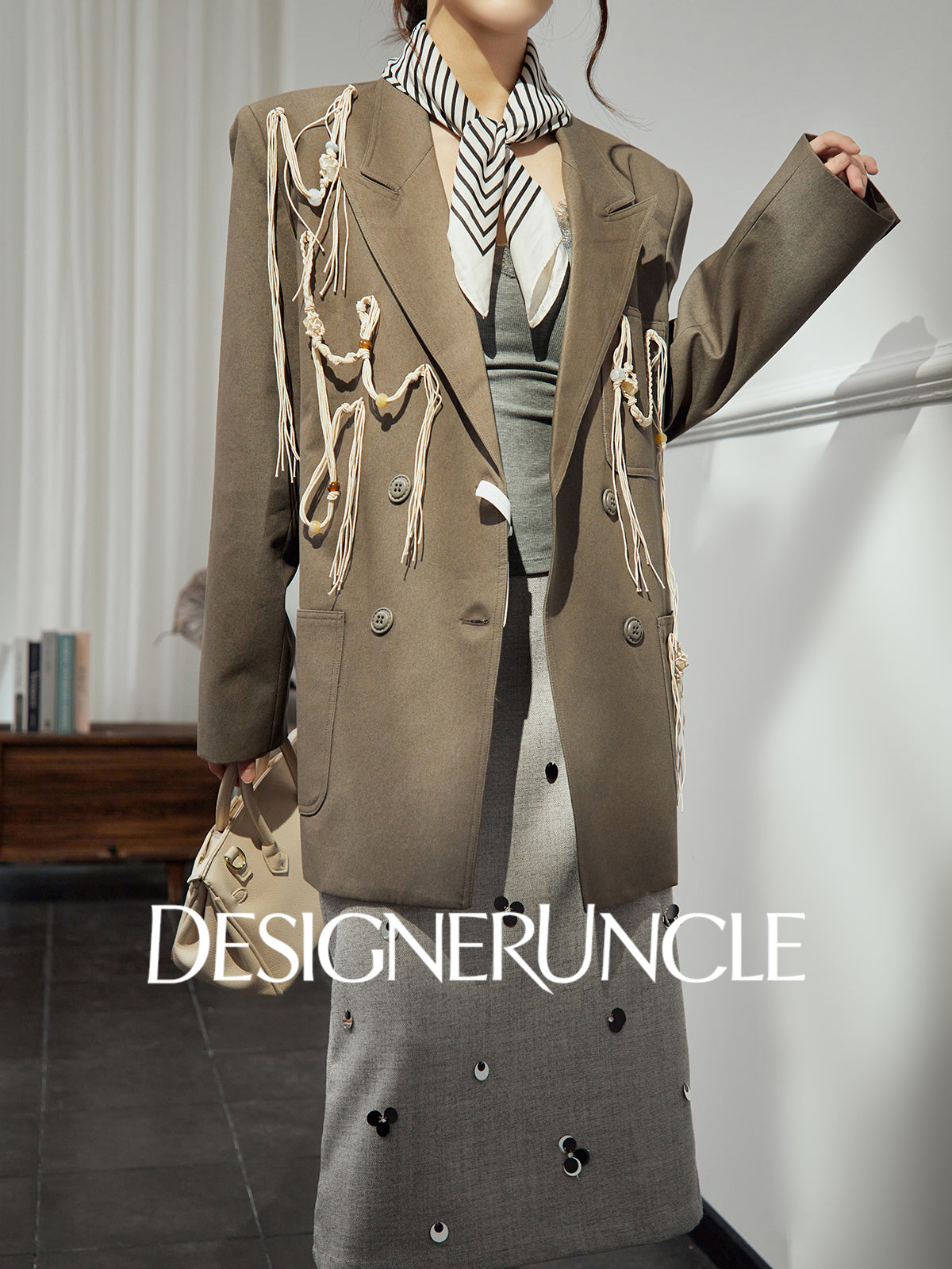 DGU "Sugu" khaki short jacket new commuter versatile small fragrant blazer - Felix.
