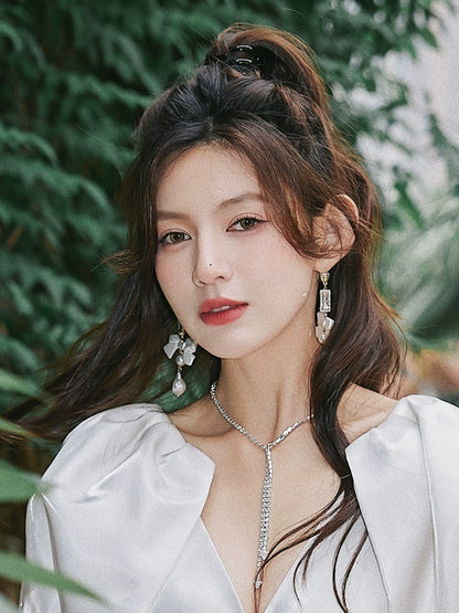 DOLLY Luxury Pretty Retro Style Bow Diamond Tassel Chic Earrings-EDITA