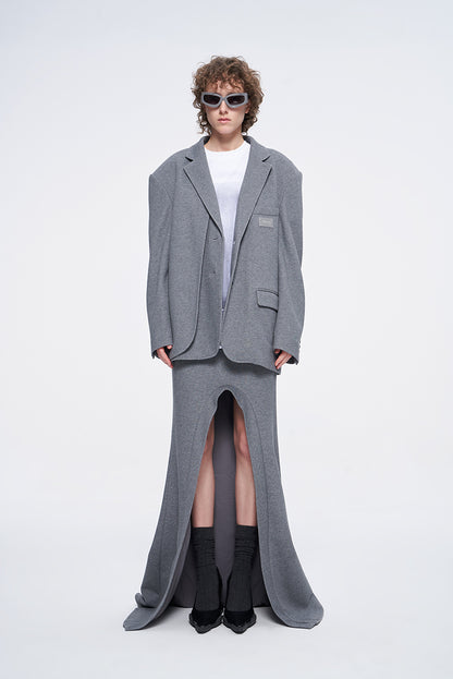 ANNAKIKI Designer Curved Casual Sweat Slit Maxi Skirt-FUKU