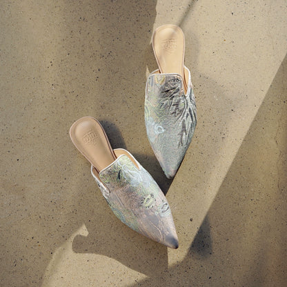 B-FEI vintage satin embossed flat mules-JOYCE.