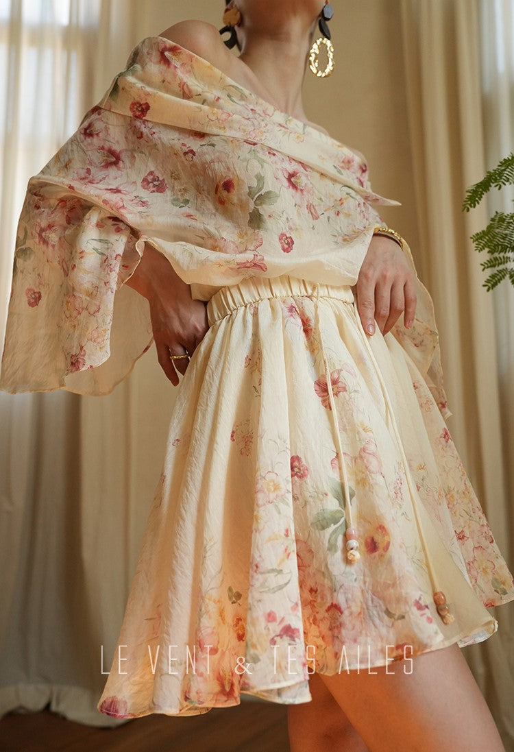 LE VENT&TES AILES Floral-print off shoulder top Skirt trousers set-RINA.