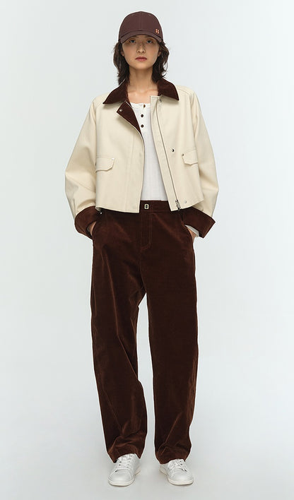 COMME MOI Lu Yan designer new women's contrasting corduroy cargo jacket - FLINCH.