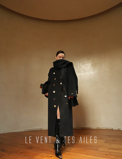 LE VENT&TES AILES Luxury winter camel hair tweed scarf jacket coat-ROSA.