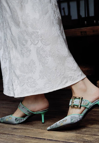 B-FEI Chinese mule kitten heel buckle sandals-DEXT.