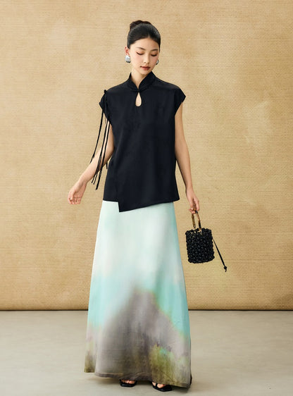 HECO Chinese Peony Buckle Short Sleeve Acetate Tassel Top - TEACH .