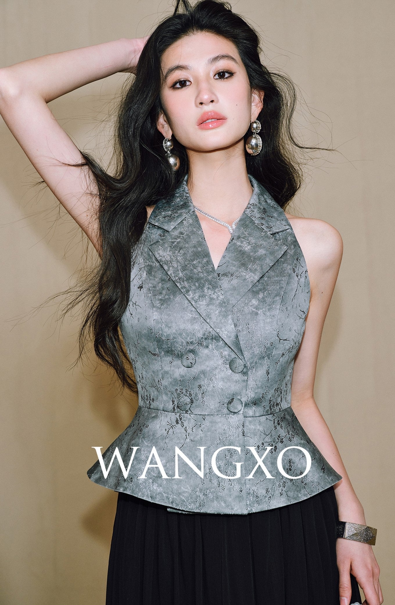 WANGXO Plum Steel Jacquard Suit-Collar Umbrella Waist Vest - VEXIS.
