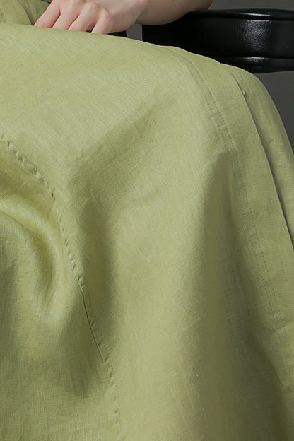 PIAOIN minimalist 100% linen sleeveless belted midi green pastel blue shirt dress -EVELYN.