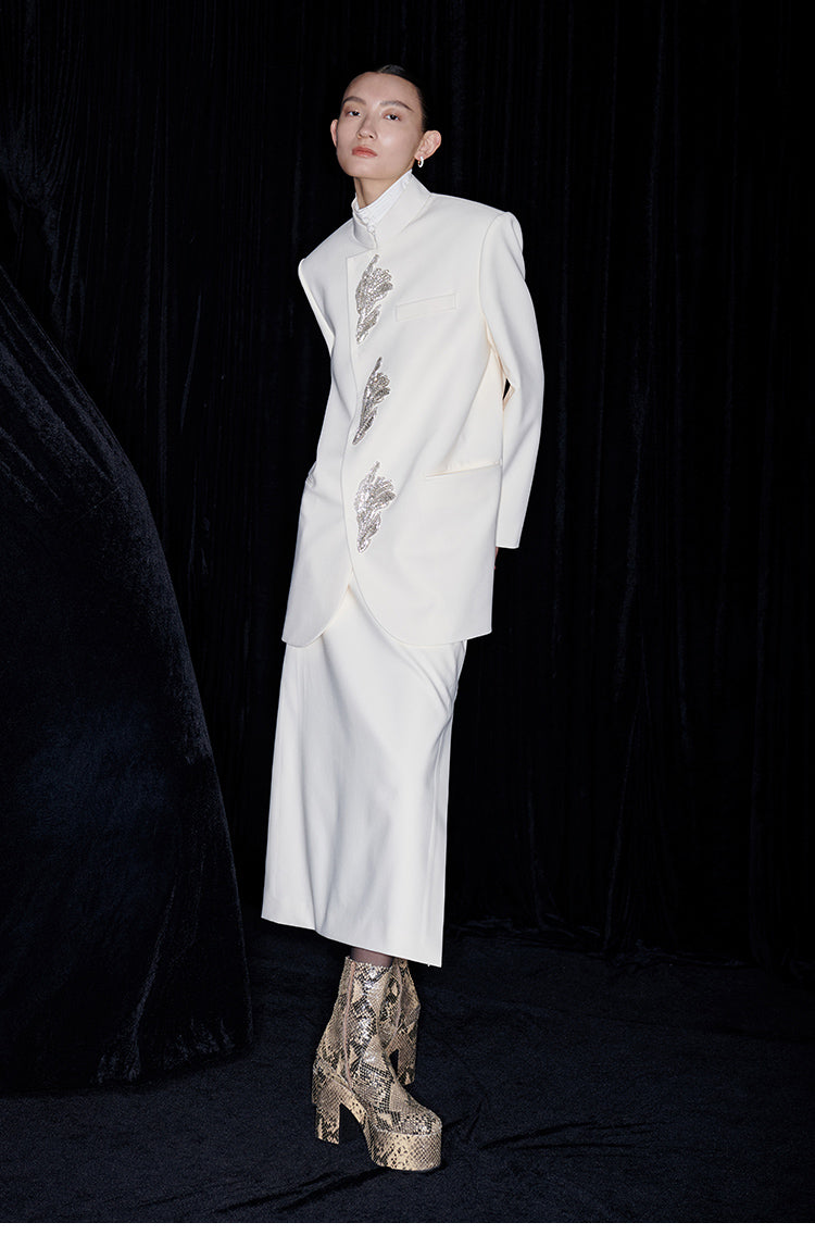 M essential Mackay designer Jiayang twill iris beads new Chinese silhouette suit - about.