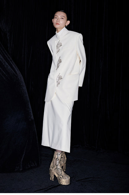 M essential Mackay designer Jiayang twill iris beads new Chinese silhouette suit - about.