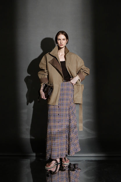 PIAOIN British Style Pattern Design A-Line Women's Fashionable Pleated Skirt -CHARLOTTE