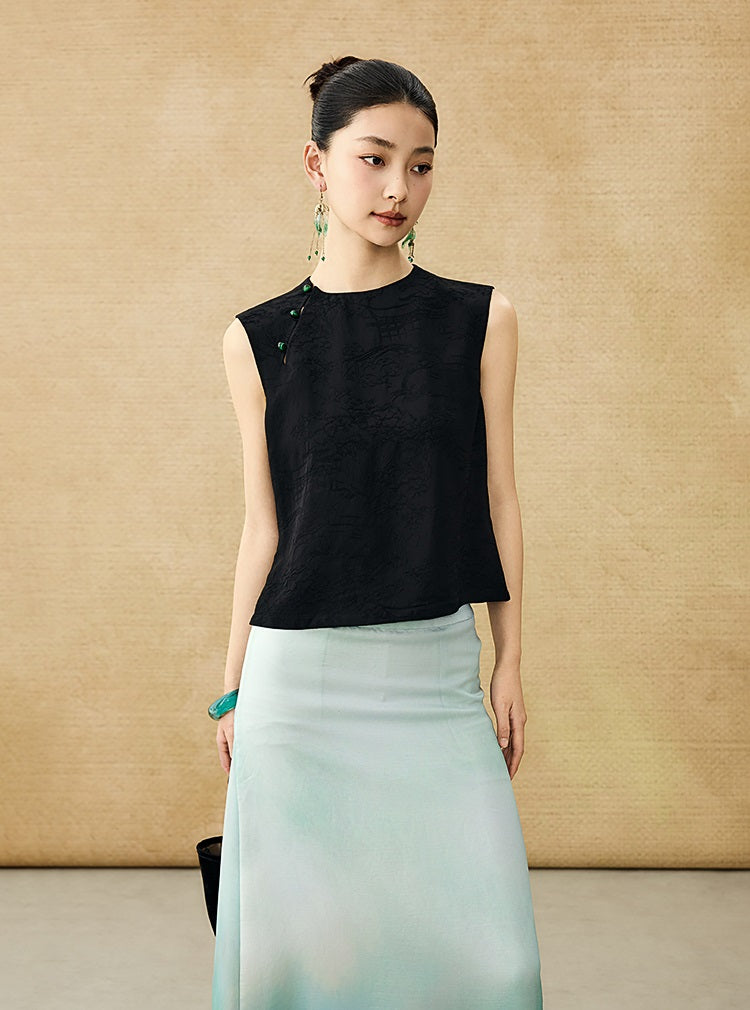 HECO Chinese Diagonal Jacquard Round Neck Vest - HOVER.