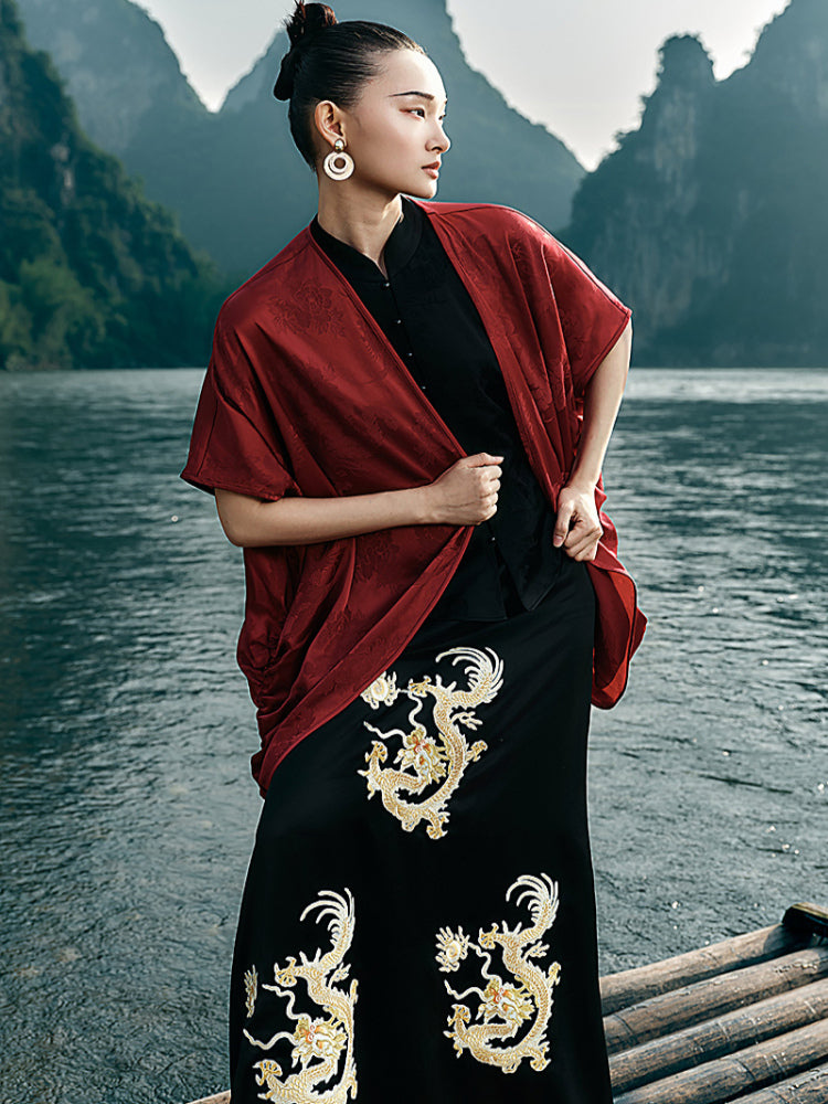 HECO Chinese style loose shirred shawl jacket summer travel sunscreen shirt - SQUAD.