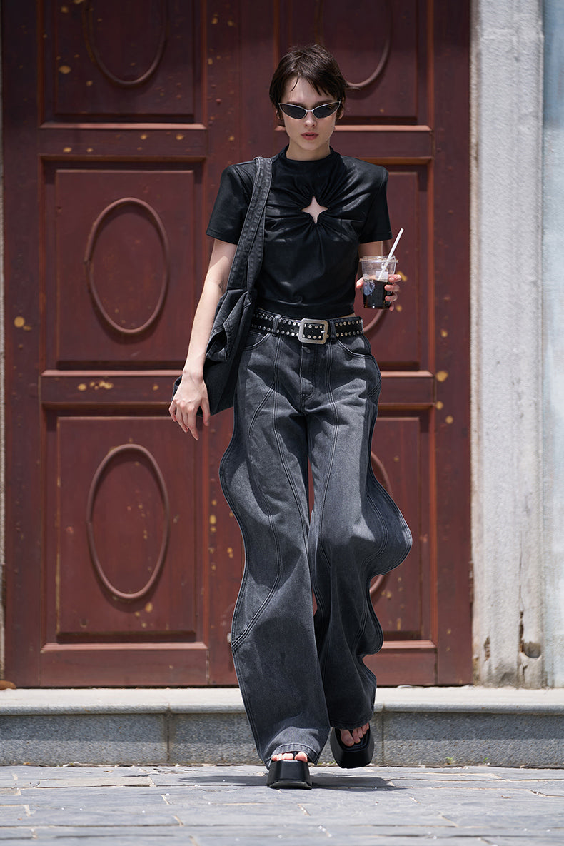 ANNAKIKI Pre-Fall Niche designer 3D wavy fractal deconstructed jeans-JINSHI