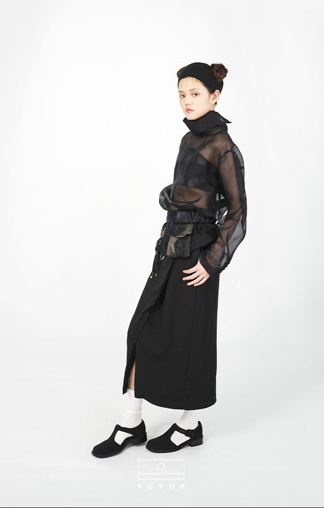 TUYUE Black Retro Slit Straight Hip Skirt - JAKE.