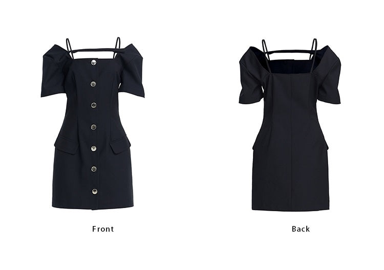 TINY IN dropped shoulders short sleeve square neck little black dress -JAJA