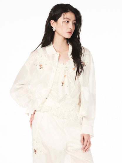 FAME embroidered beaded long-sleeved shirt - GOLDY