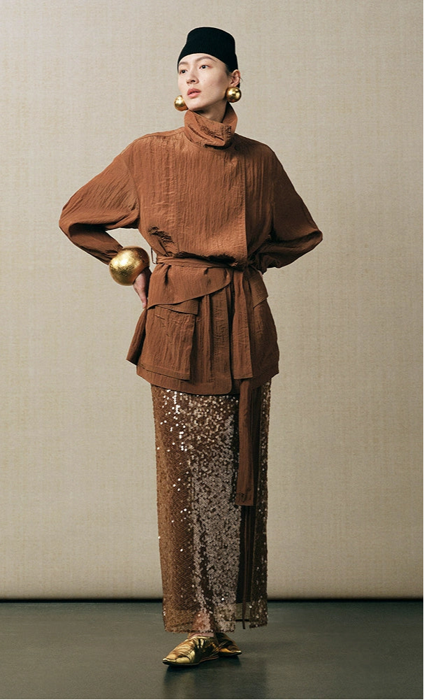 ZHUCHONGYUN stand-collar silhouette trench crepe coat-GRIFFITH.