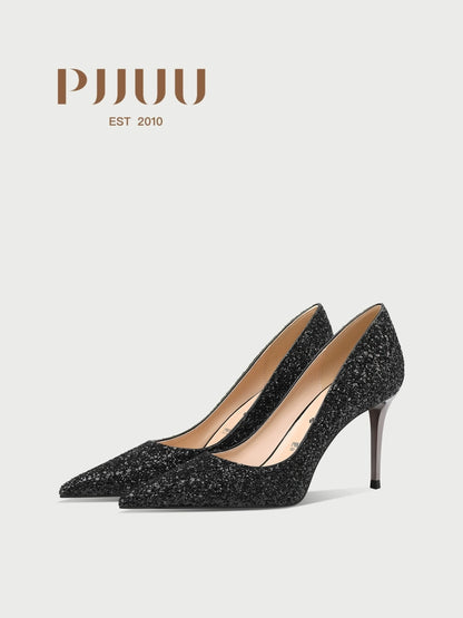 PJJUU black pointed toe high heels - ZEDO.