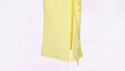 Magic Q yellow swing collar rose embroidery three-dimensional peony flower dress - Dream