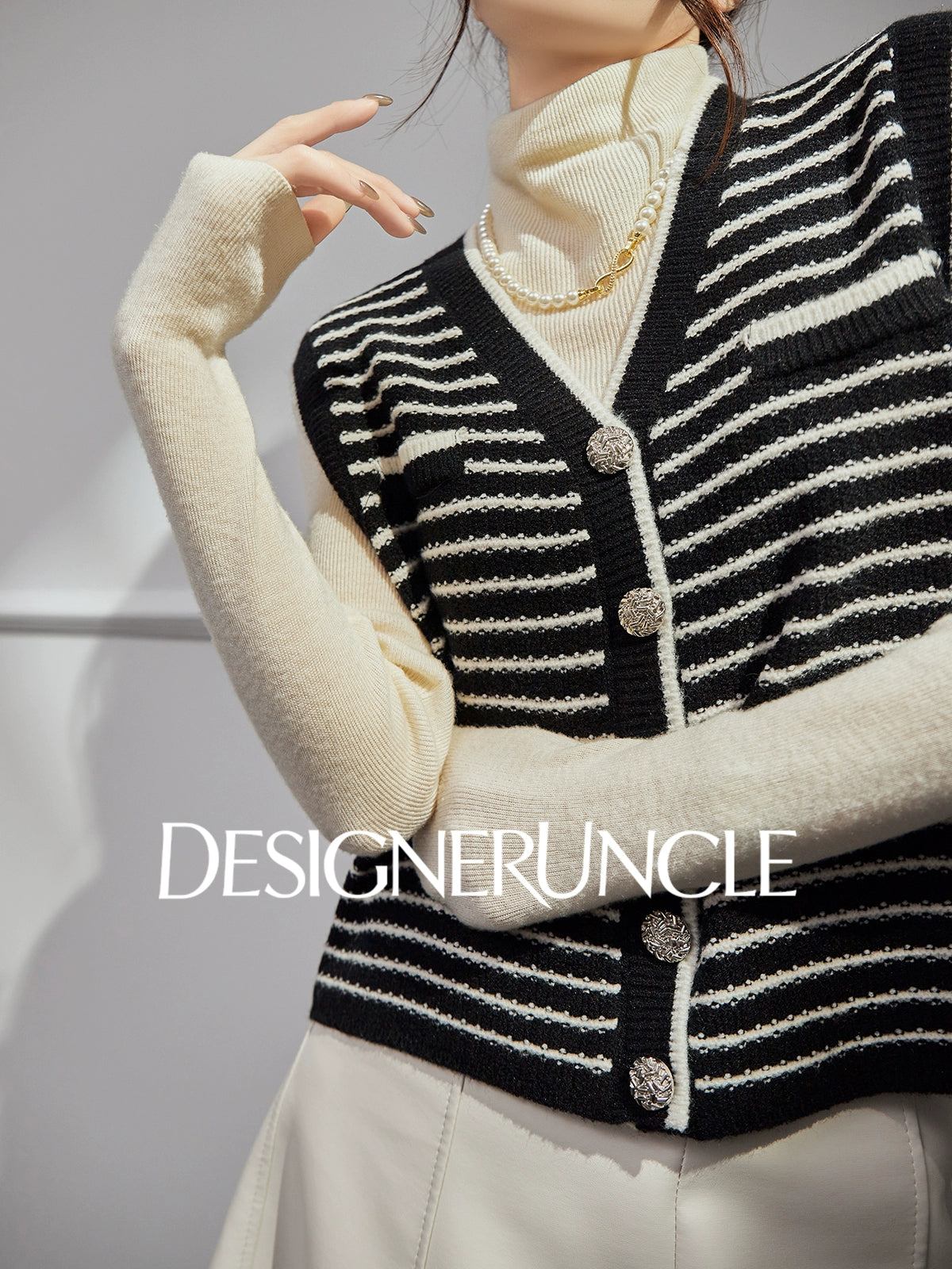 DGU| Striped knitted pullover vest small fragrance light luxury vintage design jacket - Kyle.