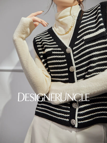 DGU| Striped knitted pullover vest small fragrance light luxury vintage design jacket - Kyle.