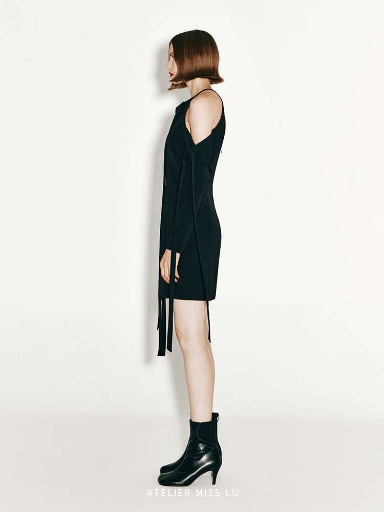 ATELIER MISS LU multi-ribbon design slim-fitting dropped-shoulder dress - HAZEL.