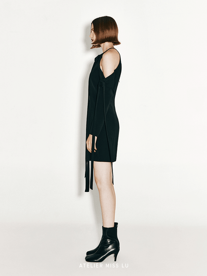ATELIER MISS LU multi-ribbon design slim-fitting dropped-shoulder dress - HAZEL.