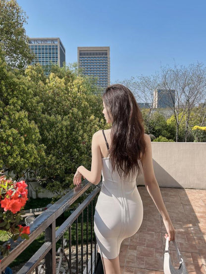 DOLLY High End Black and Brown V-Neck Sleeveless Bandage Midi Date Dress-MO