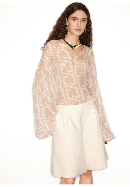 ATELIER MISS LU print mulberry silk irregular top - MARK