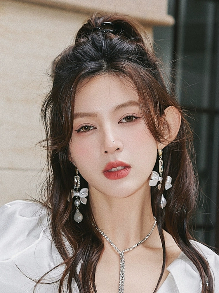 DOLLY Luxury Pretty Retro Style Bow Diamond Tassel Chic Earrings-EDITA