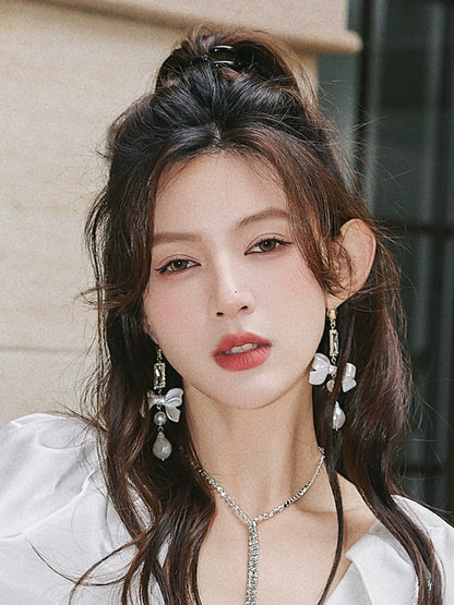 DOLLY Luxury Pretty Retro Style Bow Diamond Tassel Chic Earrings-EDITA