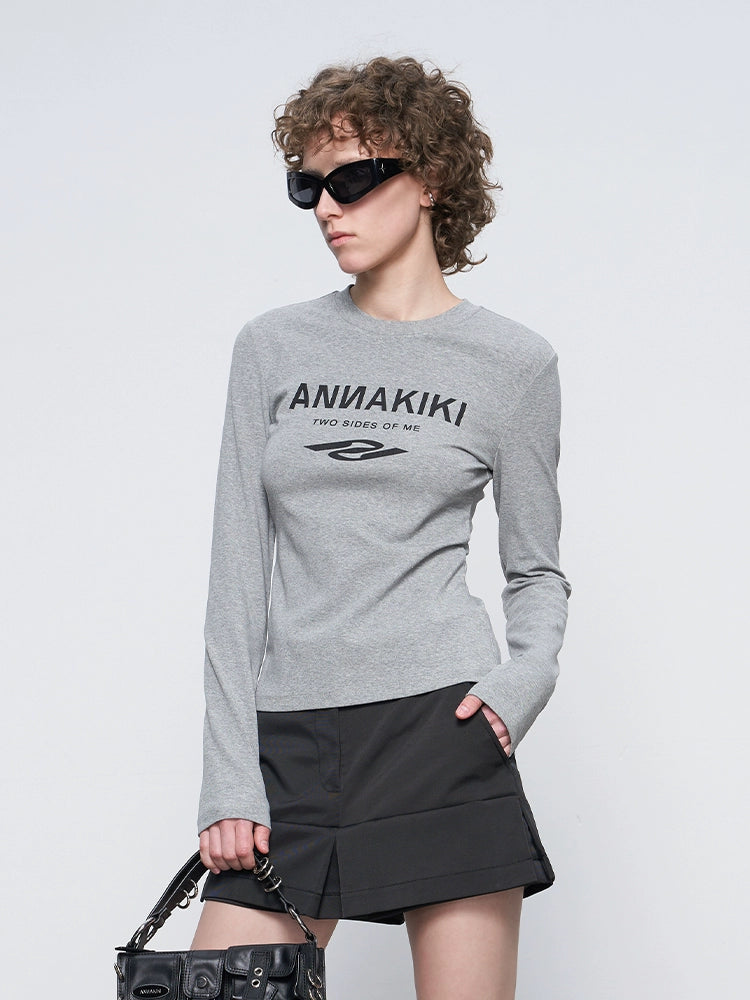 ANNAKIKI Autumn Niche Combination Logo Print Long Sleeve T-Shirt-DAICHI