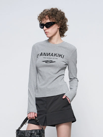 ANNAKIKI Autumn Niche Combination Logo Print Long Sleeve T-Shirt-DAICHI
