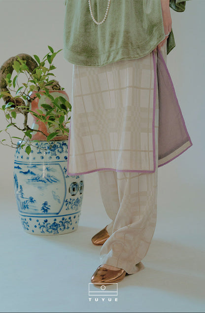 TUYUE Silver Gray Acetate Woven Satin Skirt Pants Suit Layering- CARLA.