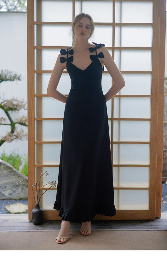 GOUDIN black long suspender light luxury dress-KASIA.